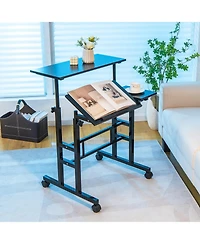 Gouun Mobile Stand-Up Desk with 2 Tilting Desktops, Adjustable Height