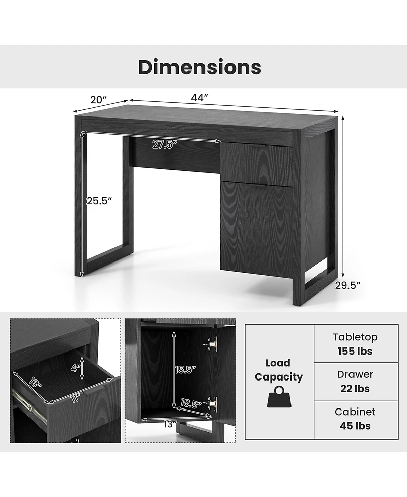 Gouun Computer Desk with Cabinet and Drawer