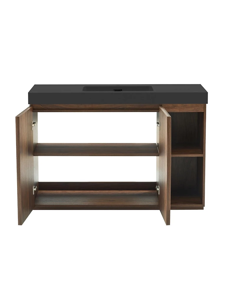 Sillysis 48 Inch Bathroom Vanity with Quartz Sink, Fluted Cabinet, Soft Close Doors and Adjustable Shelves for Large Bathrooms