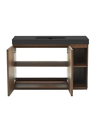 Sillysis 48 Inch Bathroom Vanity with Quartz Sink, Fluted Cabinet, Soft Close Doors and Adjustable Shelves for Large Bathrooms