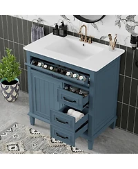 Sillysis 30 Inch Bathroom Vanity with Ceramic Sink, Solid Wood Freestanding Cabinet Flip Drawer and Soft-Close Door