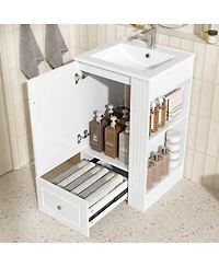 Sillysis 20 Inch Bathroom Vanity with Ceramic Sink, Soft Close Drawer and Side Shelves, Freestanding Storage Cabinet for Small Spaces.