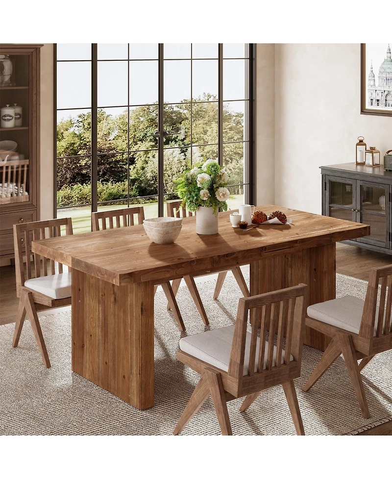 Tribesigns 63" Solid Wood Dining Table, Farmhouse Kitchen Table for 4-6, Rectangular Rustic Brown Dining Room Table