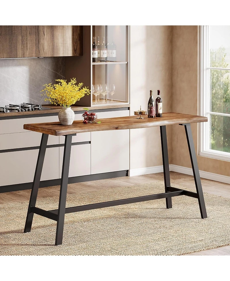 Tribesigns Solid Wood Bar Table, Counter Height Pub Table with Sturdy Metal Frame, Industrial Narrow Dining Counter Bar Units