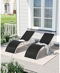 homfan Set of 2 S-Shaped Patio Chaise Lounge Chairs - Aluminum Recliners Quick-Dry Mesh Sun Loungers for Pool, Beach, Garden