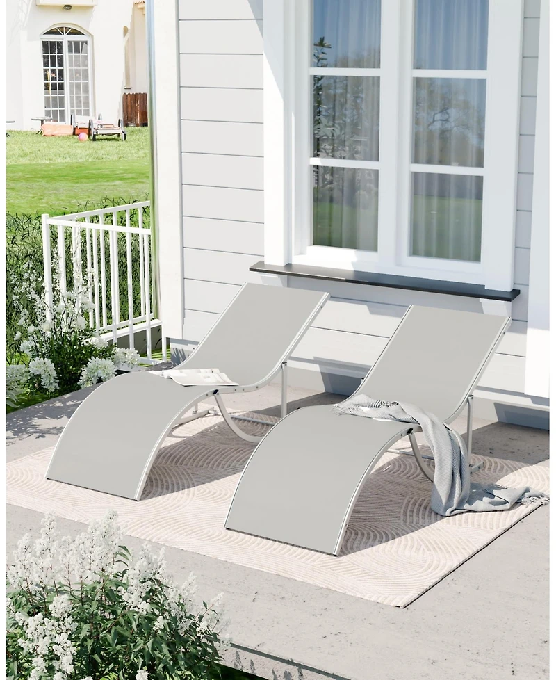 homfan Set of 2 S-Shaped Patio Chaise Lounge Chairs - Aluminum Recliners Quick-Dry Mesh Sun Loungers for Pool, Beach, Garden