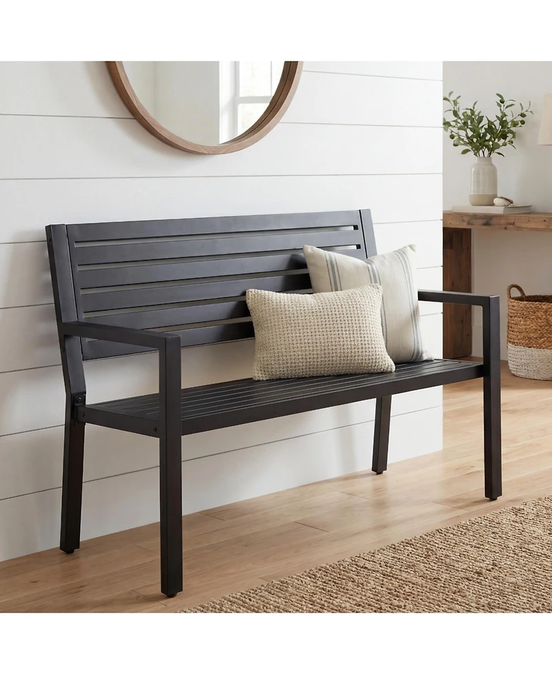 Best Choice Products Outdoor Metal Bench Patio Garden Bench, 790lb Capacity, Steel Slatted Seat with Armrests