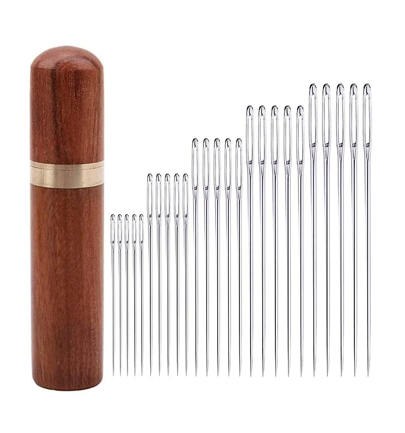 Gnuadz 25pcs Hand Sewing Big Eye Needles Solid Wood Case