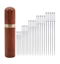 Gnuadz 25pcs Hand Sewing Big Eye Needles Solid Wood Case