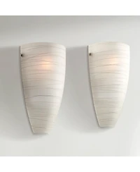 Possini Euro Design Modern Wall Light Sconces Set of 2 Striped Glass Pocket Hardwired 13 1/4" High Fixture Bedroom Bathroom