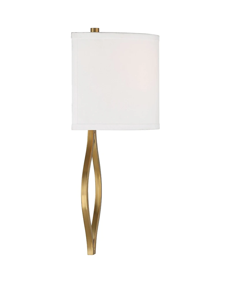 Possini Euro Design Sian Modern Wall Light Sconces Set of 2 Warm Brass Hardwired 10" Fixture Half-Moon Linen Shade for Bedroom