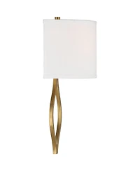 Possini Euro Design Sian Modern Wall Light Sconces Set of 2 Warm Brass Hardwired 10" Fixture Half-Moon Linen Shade for Bedroom