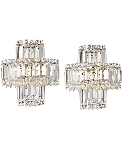 Vienna Full Spectrum Magnificence Modern Wall Light Sconces Set of 2 Chrome Hardwire 4-Light Led Fixture Clear Crystal for Bedroom and Bathroom