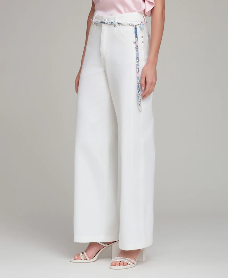 Avec Les Filles Women's Mid-Rise Wide-Leg Cotton Jeans