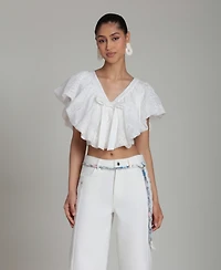 Avec Les Filles Women's V-Neck Tie-Detail Bubble Top
