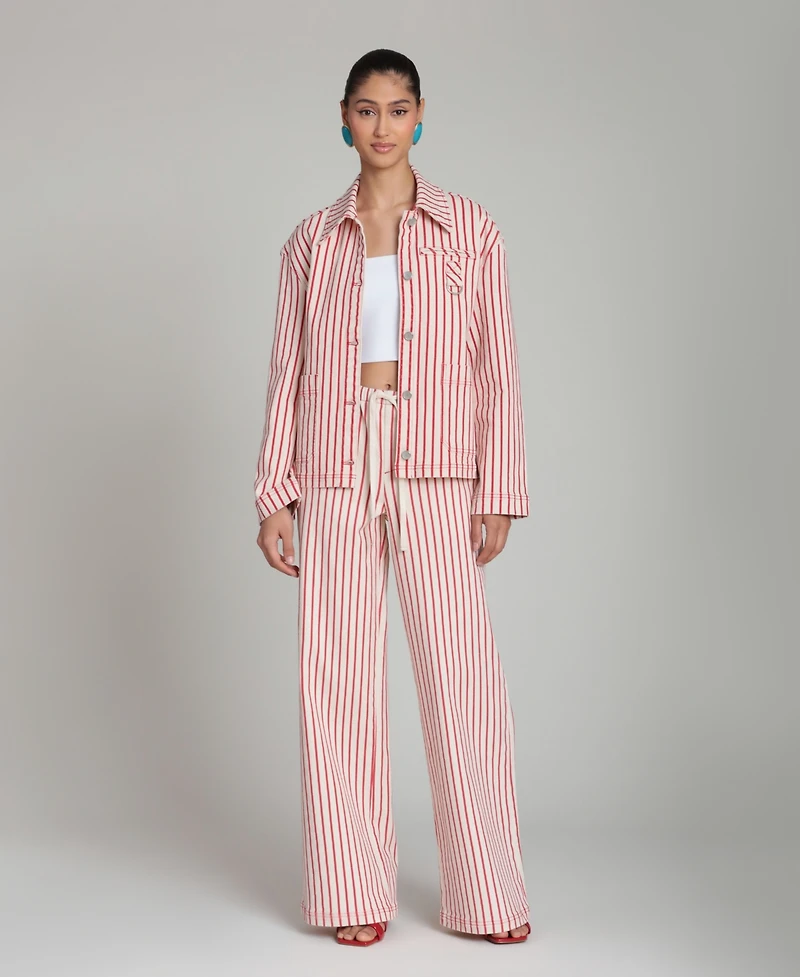 Avec Les Filles Women's Mid-Rise Striped Drawstring Pants
