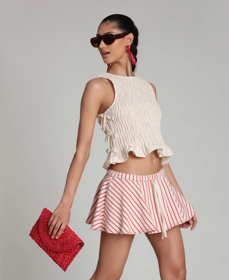 Avec Les Filles Women's Striped Drawstring Mini Skort
