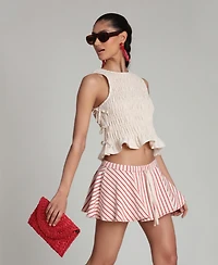 Avec Les Filles Women's Striped Drawstring Mini Skort