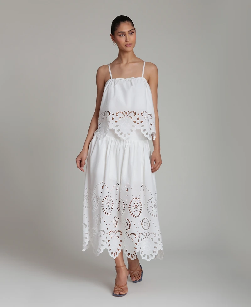 Avec Les Filles Women's Cutwork Detail A-Line Midi Skirt
