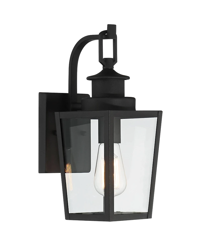 Possini Euro Design Ackerly Modern Outdoor Wall Light Fixtures Set of 2 Textured Lantern Frame 14" Clear Glass for Post Exterior