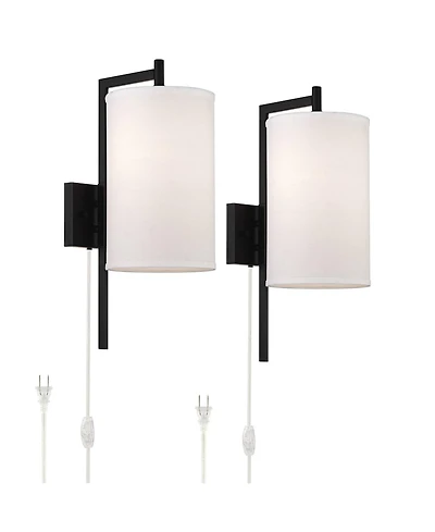 Possini Euro Design Bixby Modern Wall Lamps Set of 2 with Smart Sockets Plug-In 8" Fixture Fabric Shades for Bedroom Reading