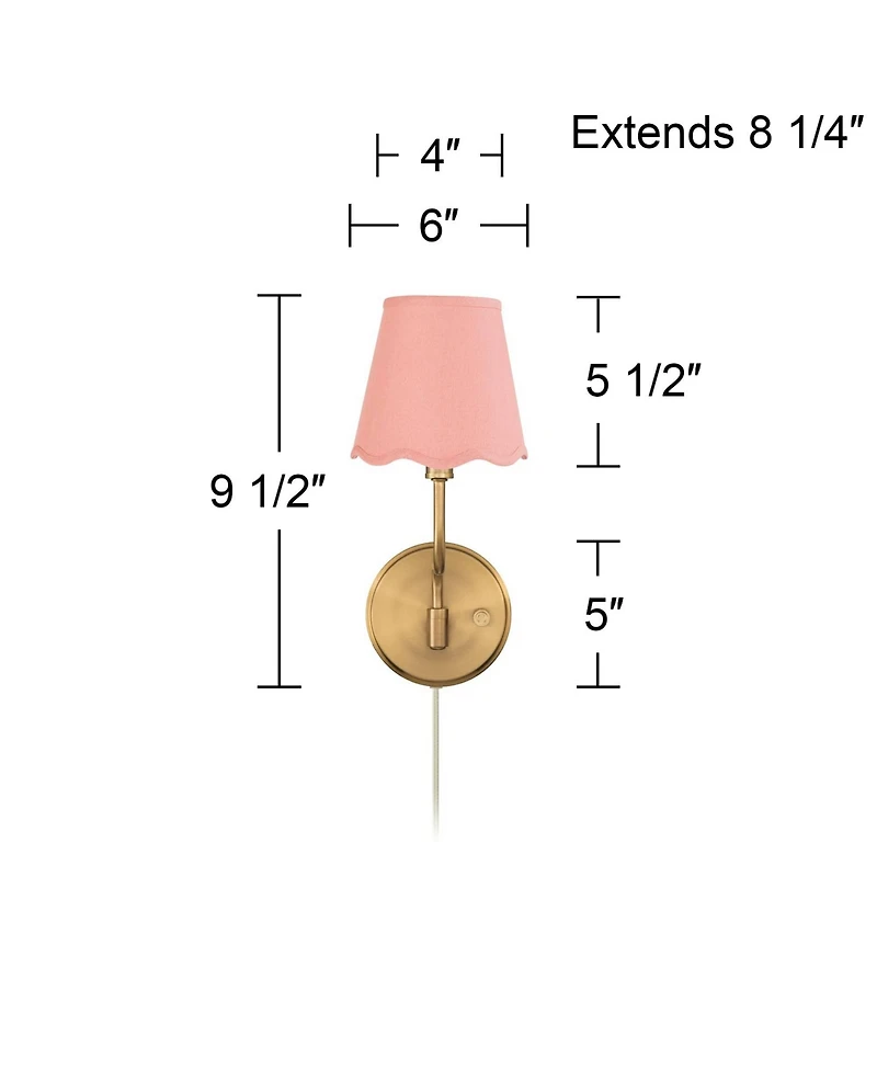 Possini Euro Design Ophelia 9 1/2"H Warm Brass Plug-In Wall Sconce with Scallop Shade