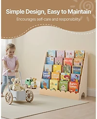 Sugift Montessori Bookshelf, 5-Tier Scalloped Kids Bookcase, Front Facing for Kids Room