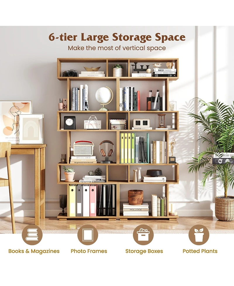 Sugift Six Tier Geometric Bookshelf with Anti Tipping Safety Kits