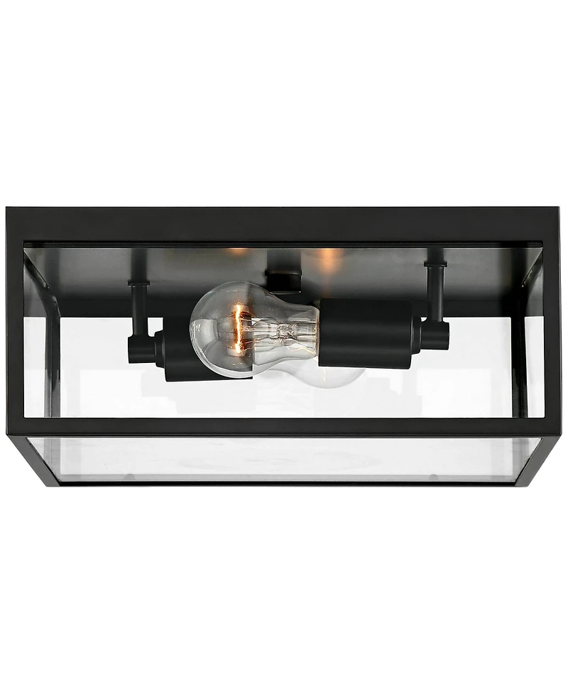 John Timberland Modern Outdoor Ceiling Light Fixture Matte 12" Clear Glass Panels Square Exterior House Porch Patio Outside