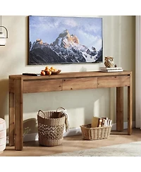 Tribesigns 63" Solid Wood Console Table with 3 Drawers, 63" Long Entryway Table with Rounded Corners, Narrow Sofa Table