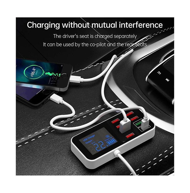 Artudatech 40W 8-Port Car Charger with PD20W Fast Charging and Digital Display