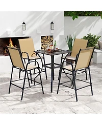 Costway Outdoor Bar Stools Fabric Height with Armrests and Footrest