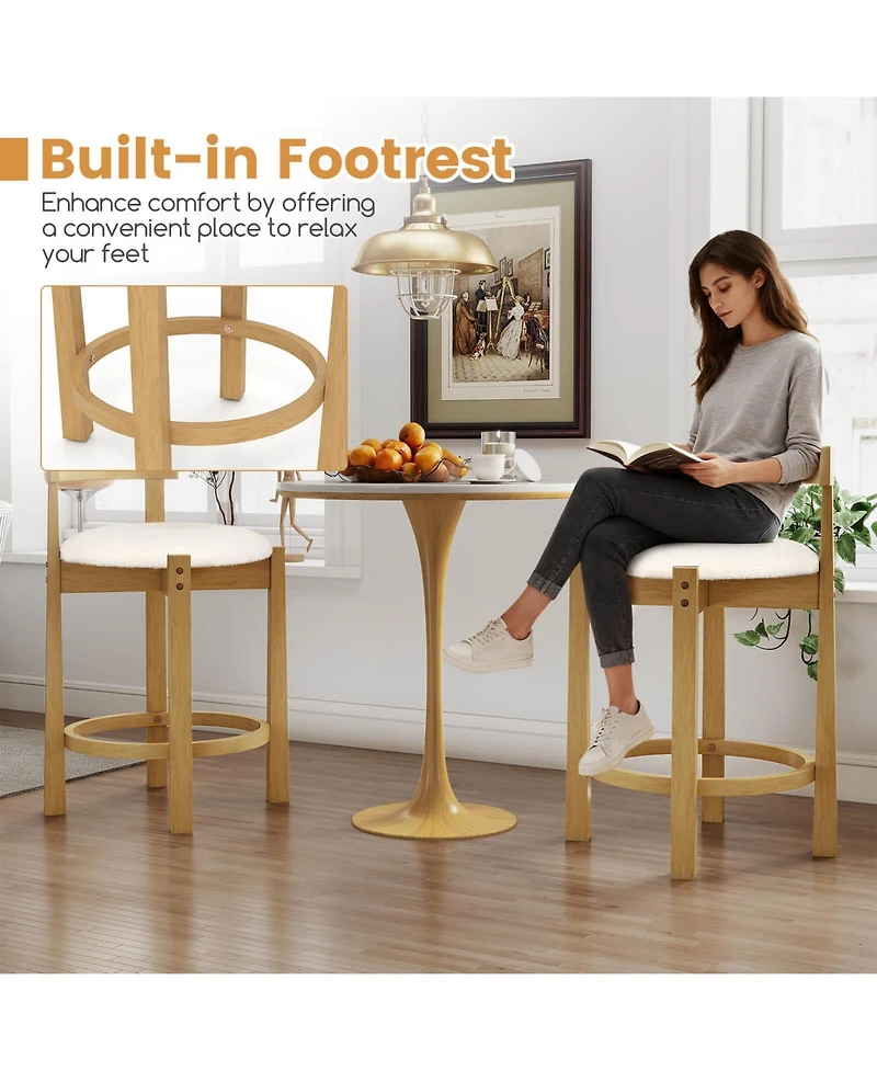 Costway 24" Counter Height Bar Stools Set of 2 with Backrests and Footrests for Dining Room