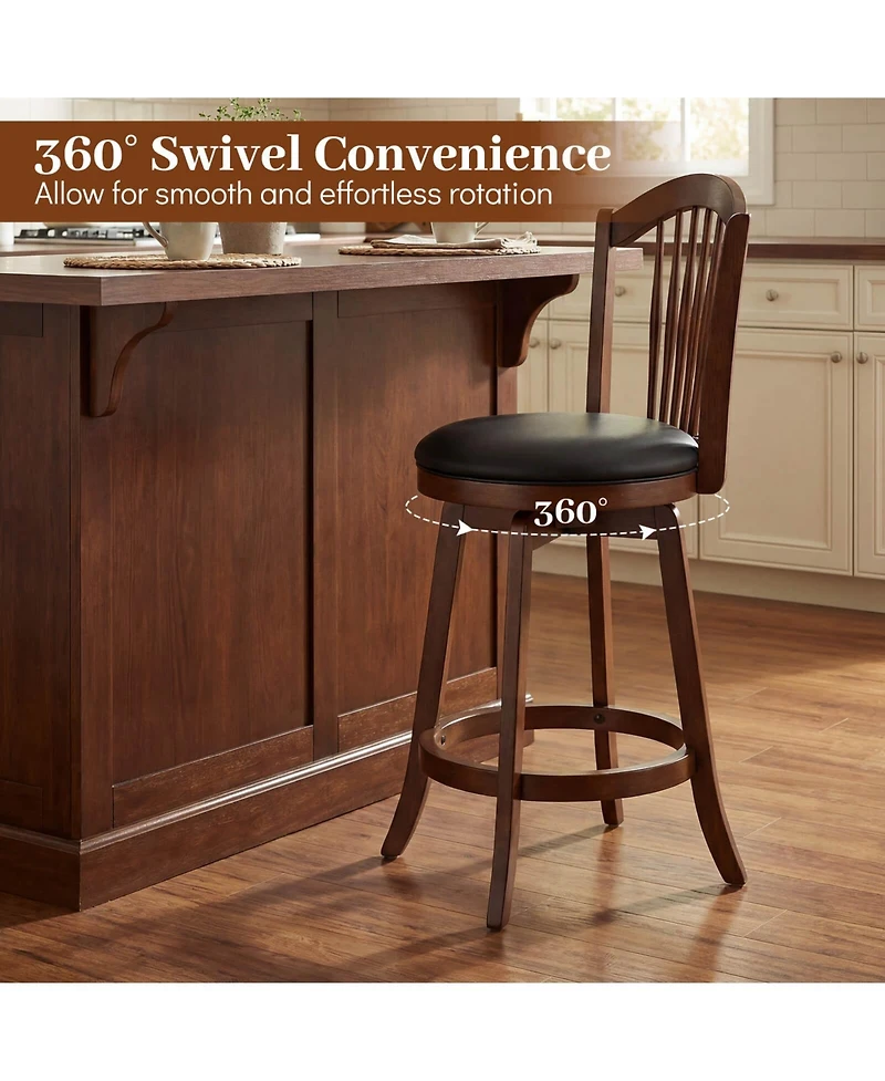 Costway Swivel Bar Stools 25" Counter Height Barstools with Backrests, Wood Frame