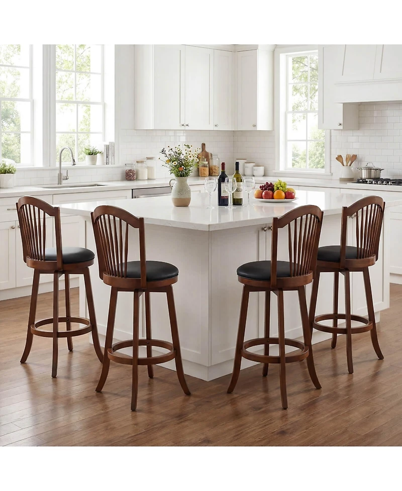 Costway Swivel Bar Stools Set of Height Barstools with Backrests and Wood Frame