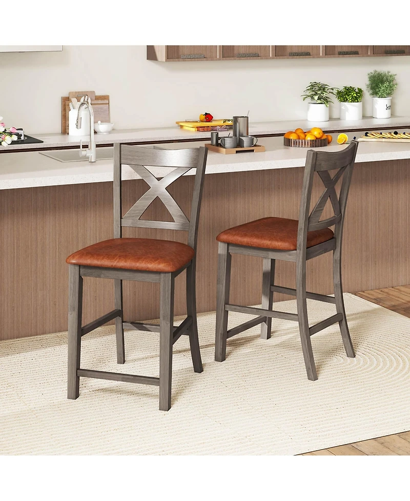 Costway 24" Counter Height Stools Bar Stools with Faux Leather Upholstered Seat