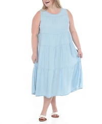 White Mark Plus Sleeveless Tiered Swing Midi Dress
