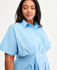 On 34th Trendy Plus Pinstriped Pleated-Waist Midi Shirtdress, Macy's Exclusive