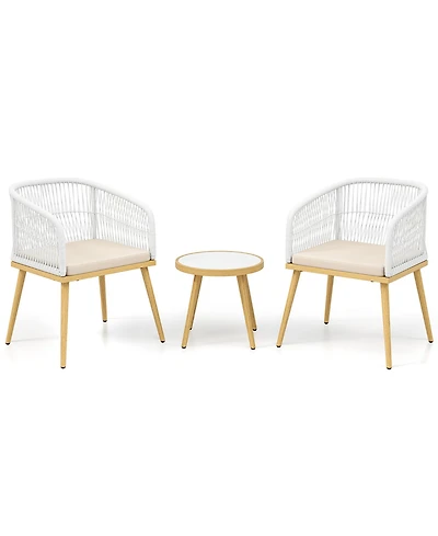 Gymax 3 Pieces Patio Bistro Set Outdoor Pe Wicker Conversation Furniture Set