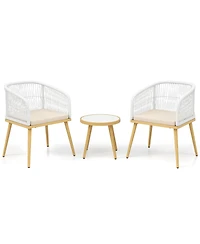 Gymax 3 Pieces Patio Bistro Set Outdoor Pe Wicker Conversation Furniture Set