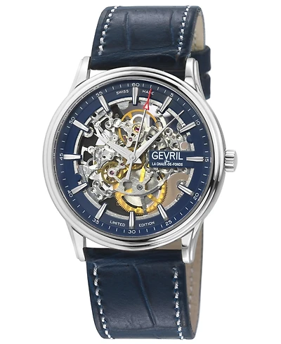 Gevril Men's Five Points Swiss Automatic Italian Leather Strap Watch