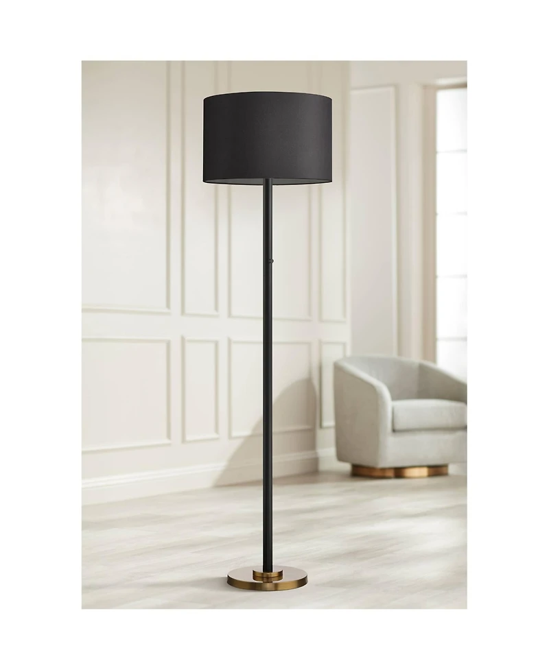 Possini Euro Design Meridian Modern 72" Tall Floor Lamp Black Metal Light Blaster Led Black Drum Shade for Living Room Bedroom Office House