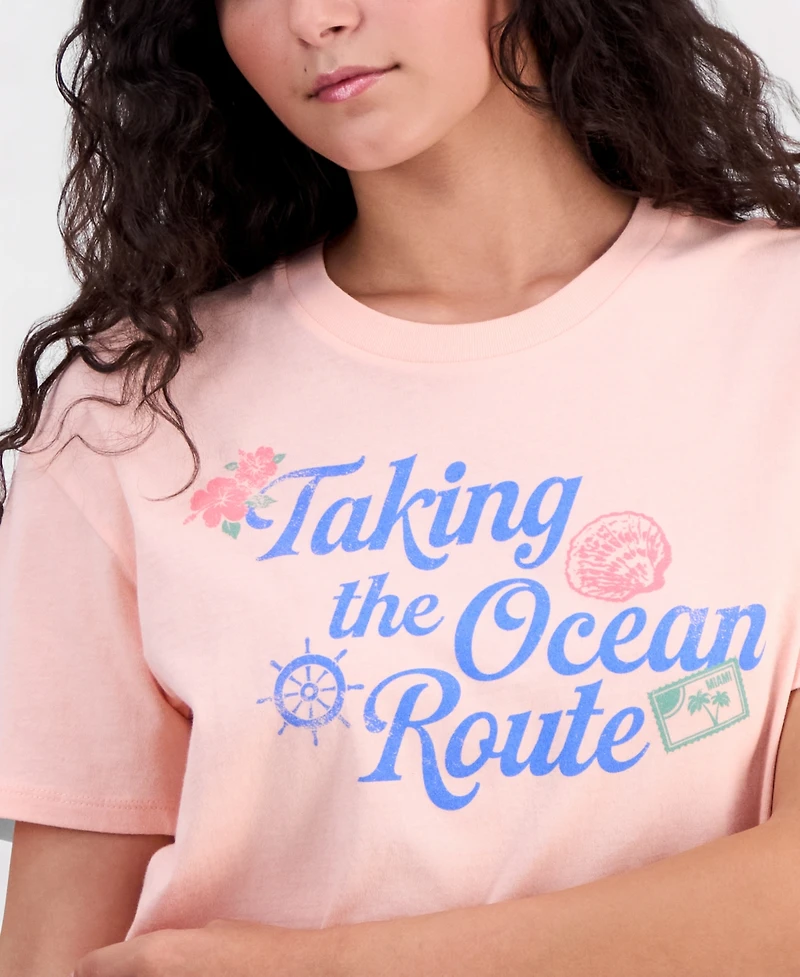 Pretty Rebel Juniors' Ocean Route Graphic Cotton T-Shirt