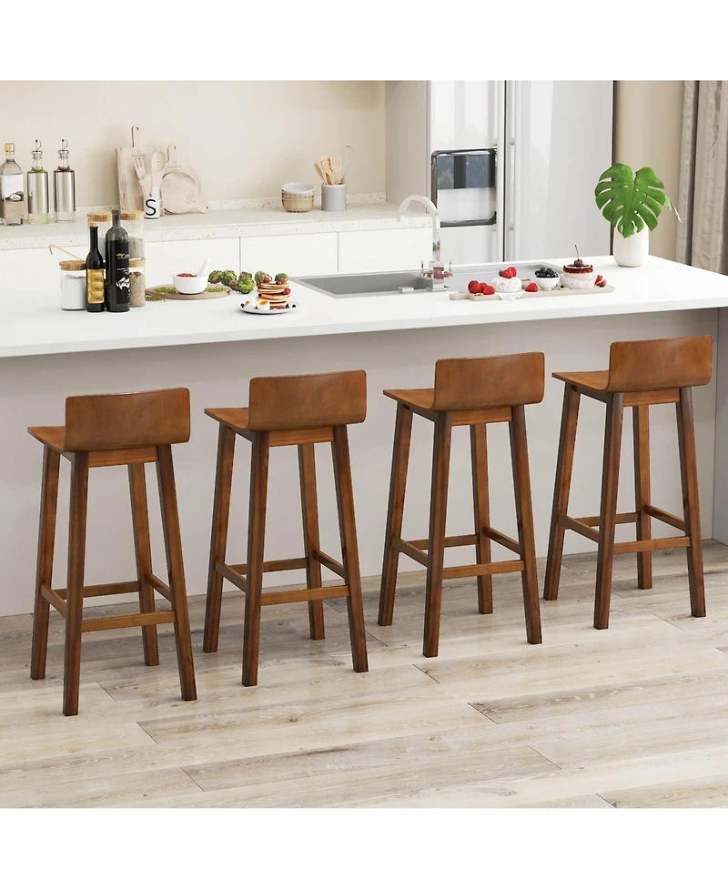 Costway 29" Wood Bar Stools with Solid Back and Seat Mid Century Chairs