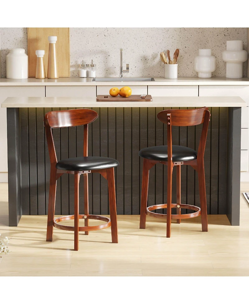 Costway 23.5" Bar Stool with Curved Backrest Footrest Counter Height Stools