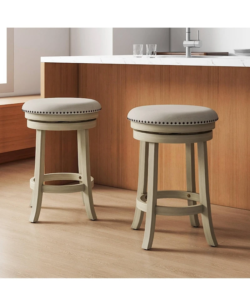 Costway 26.5" Swivel Bar Stools Set of 2 Round Counter Height Barstools with Wooden Frame