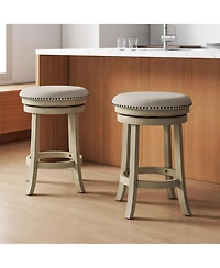 Costway 26.5" Swivel Bar Stools Set of 2 Round Counter Height Barstools with Wooden Frame