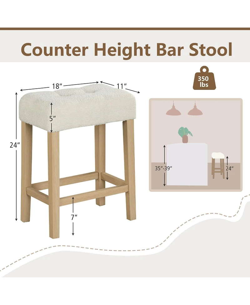 Costway Counter Height Bar Stools Set of 2 with Rubber Wood Legs Footrest Modern for Home
