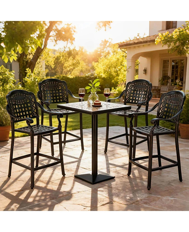 Costway 25.5" Outdoor Bar Stool with Ergonomic Back, Arms and Footrest for Garden