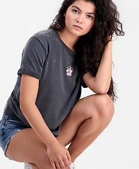 Pretty Rebellious Juniors' Hibiscus-Embroidered T-Shirt